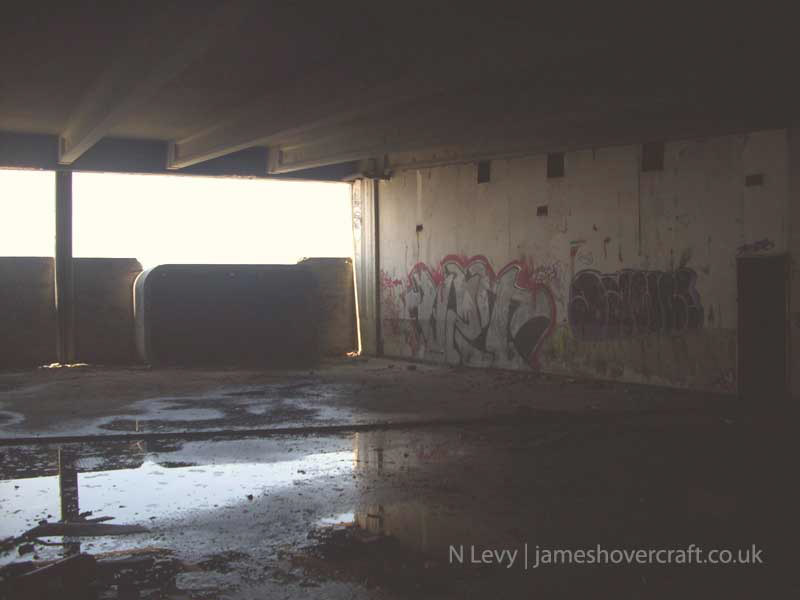 A recce of the derelict buildings of the old Boulogne Hoverport - Looking toward the exit doors inside the terminal building (credit: N Levy).
